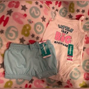 NWT baby girl little lady big attitude onesie and shorts set size 0 to 3 m